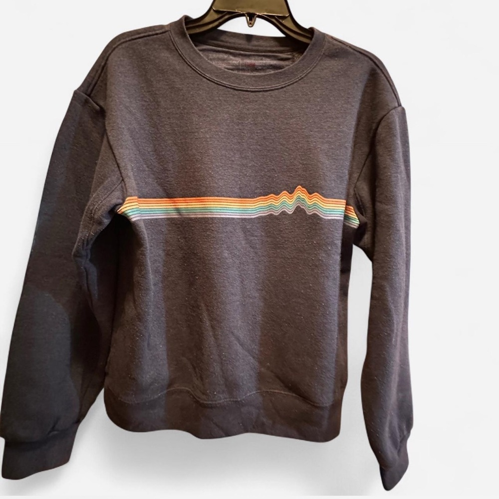 Patagonia Black Crewneck Sweater with Rainbow Stripe
